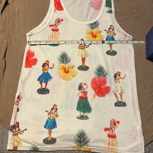 Hawaiian Hula Tank Top - Cream with Multicolor Hula Girls